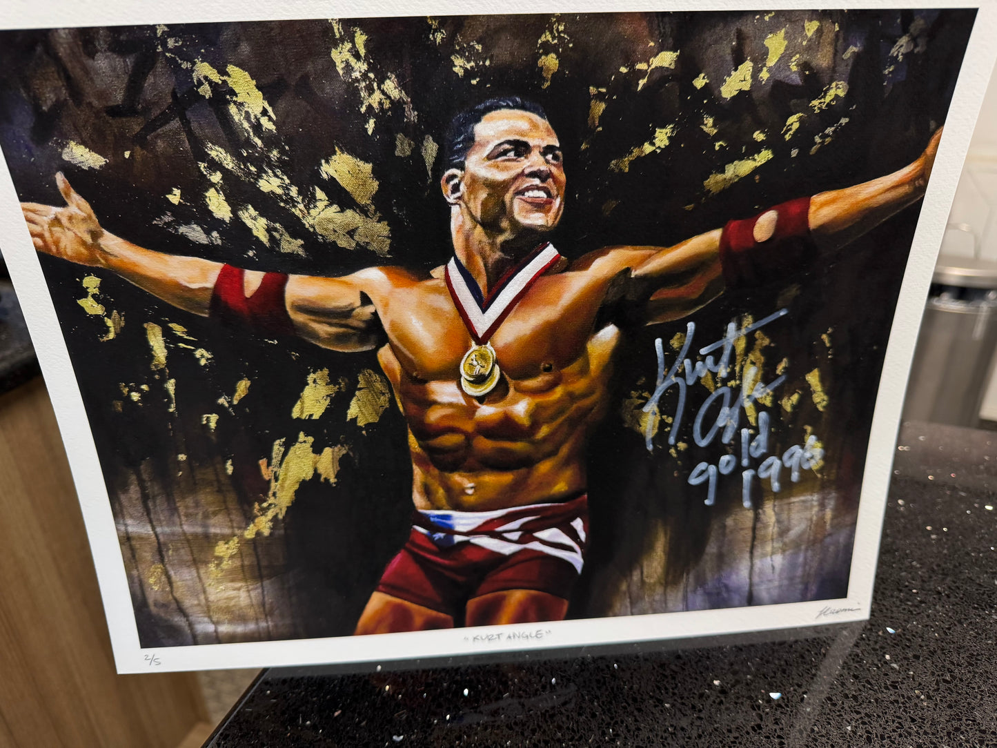 Print-Kurt Angle 11 by 14 Archival quality -signed and Inscribed  "Gold 1996"