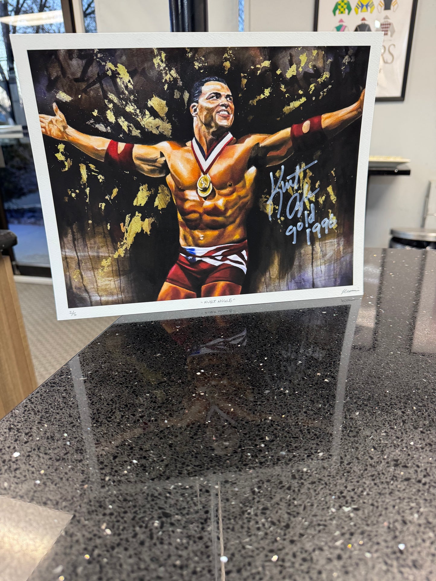 Print-Kurt Angle 11 by 14 Archival quality -signed and Inscribed  "Gold 1996"