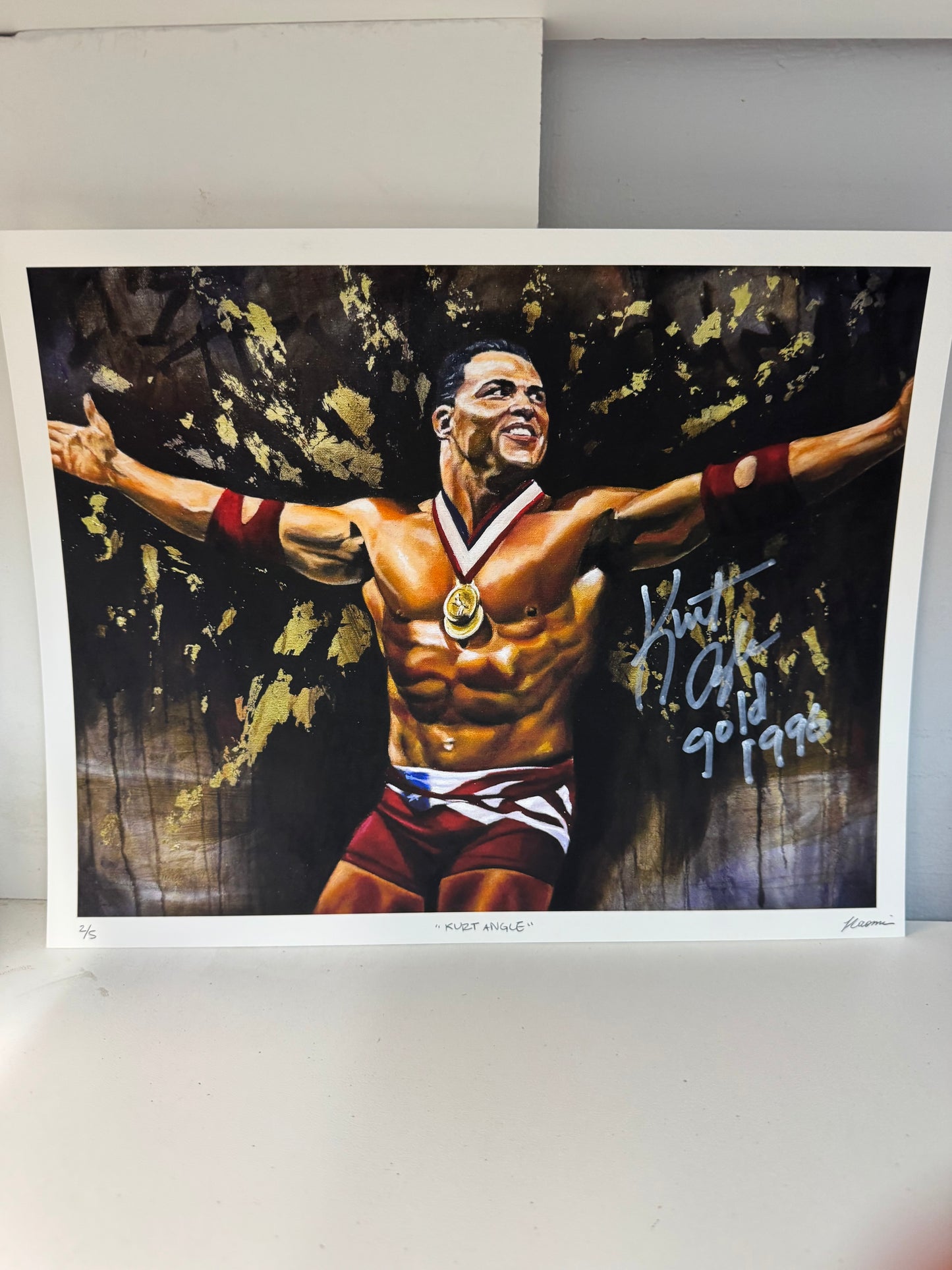 Print-Kurt Angle 11 by 14 Archival quality -signed and Inscribed  "Gold 1996"