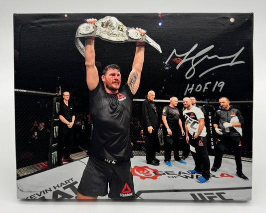 Canvas- Michael Bisping Signed Hall Of Fame 2019 Title Win Canvas 11X14 (Inscribed)